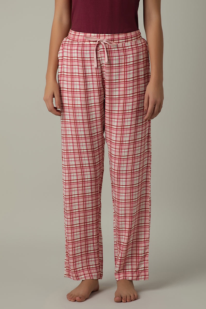 Full Length Pyjama Bottom Blush Rose Check Print