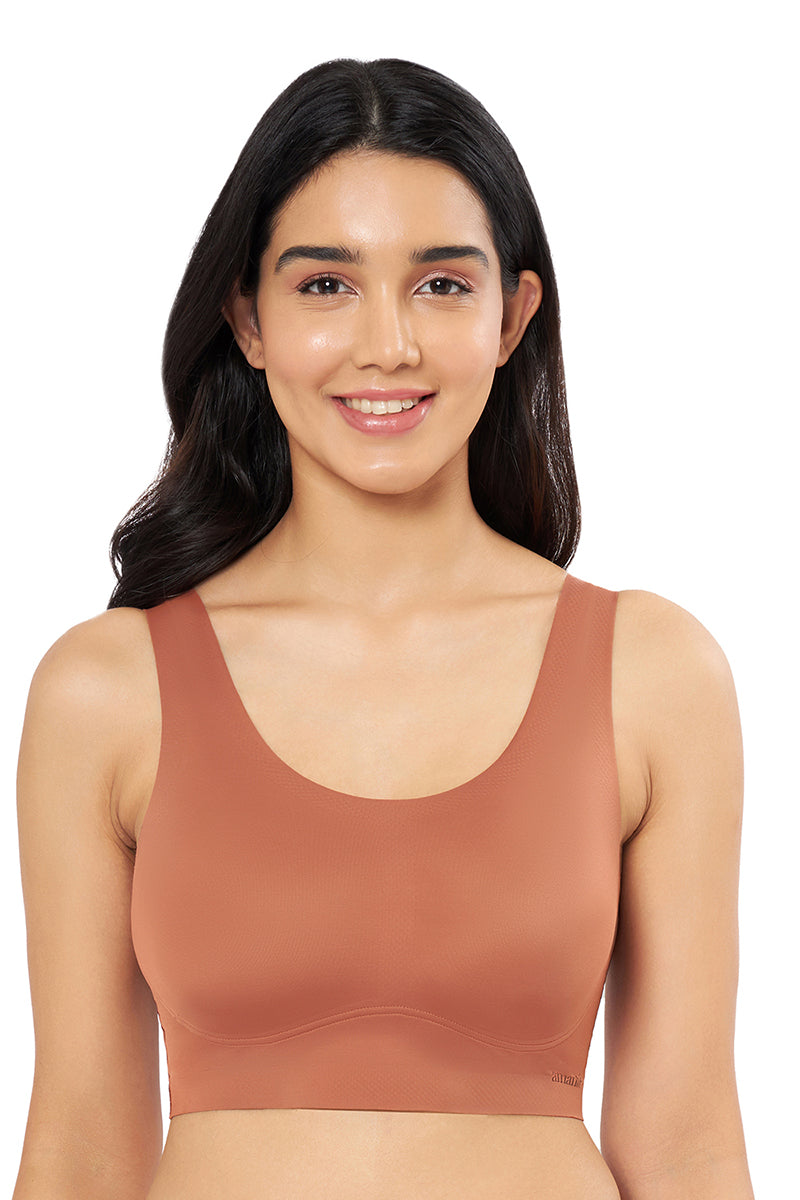 Skins Support Solid Non Padded Non-Wired Scoop Neck Cami Bra - Caramel