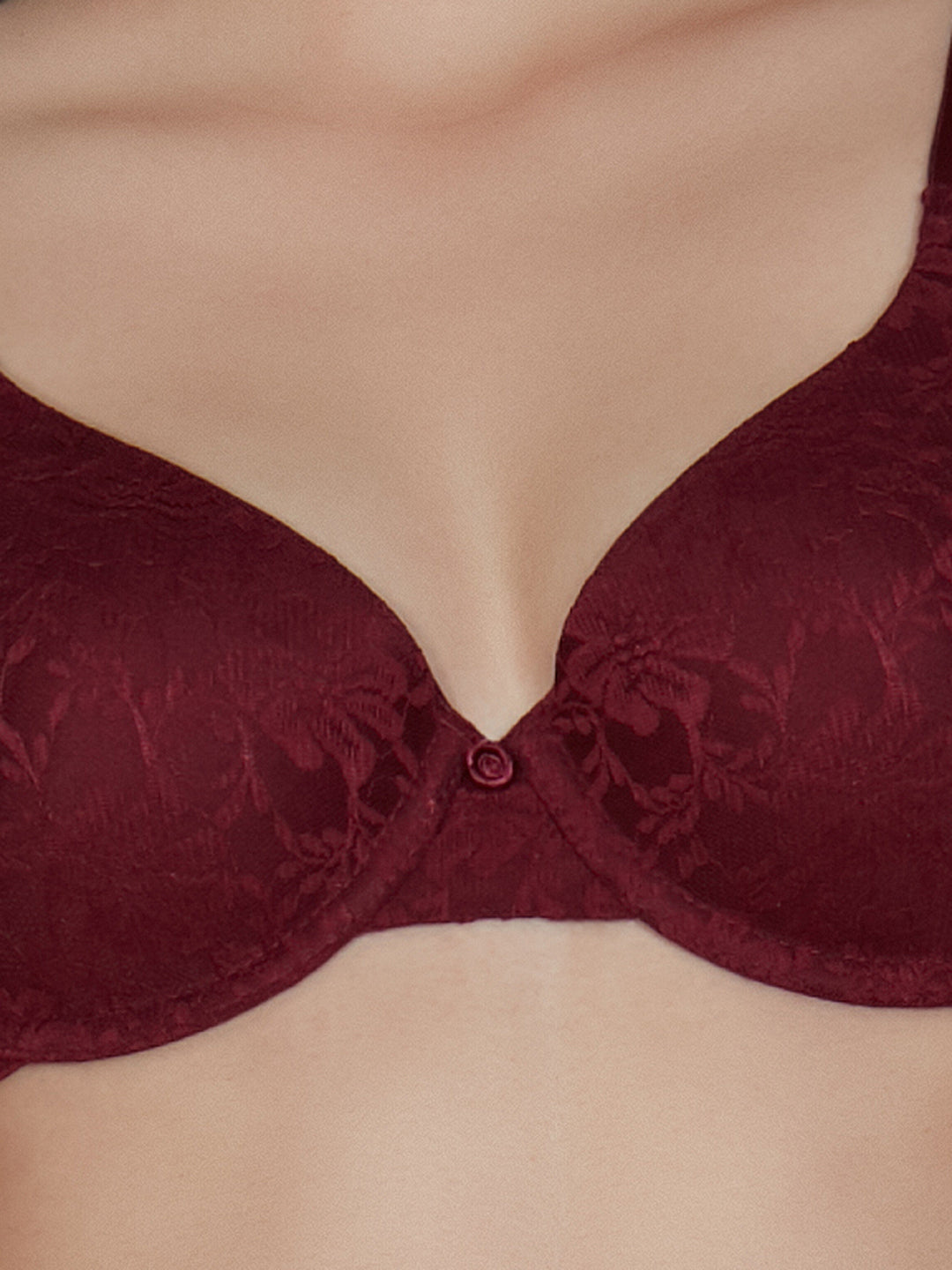 Floral Romance Padded Wired Bra - Maroon