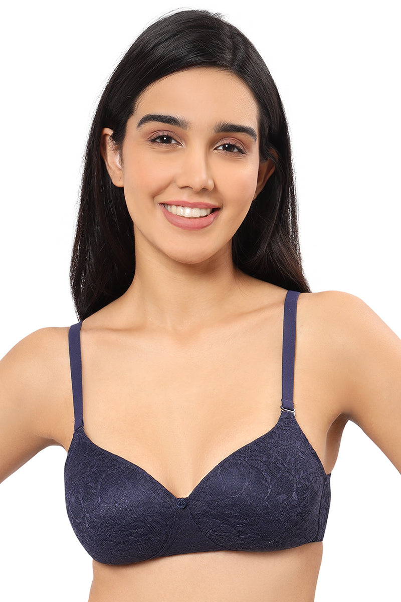 Floral Romance Non Wired Lightly Padded Full Coverage Bra - Midnight