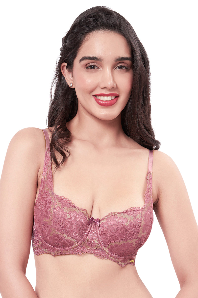 Rosie Womens Lace Wired Full Cup Bra With Silk A-E - 40A - Black