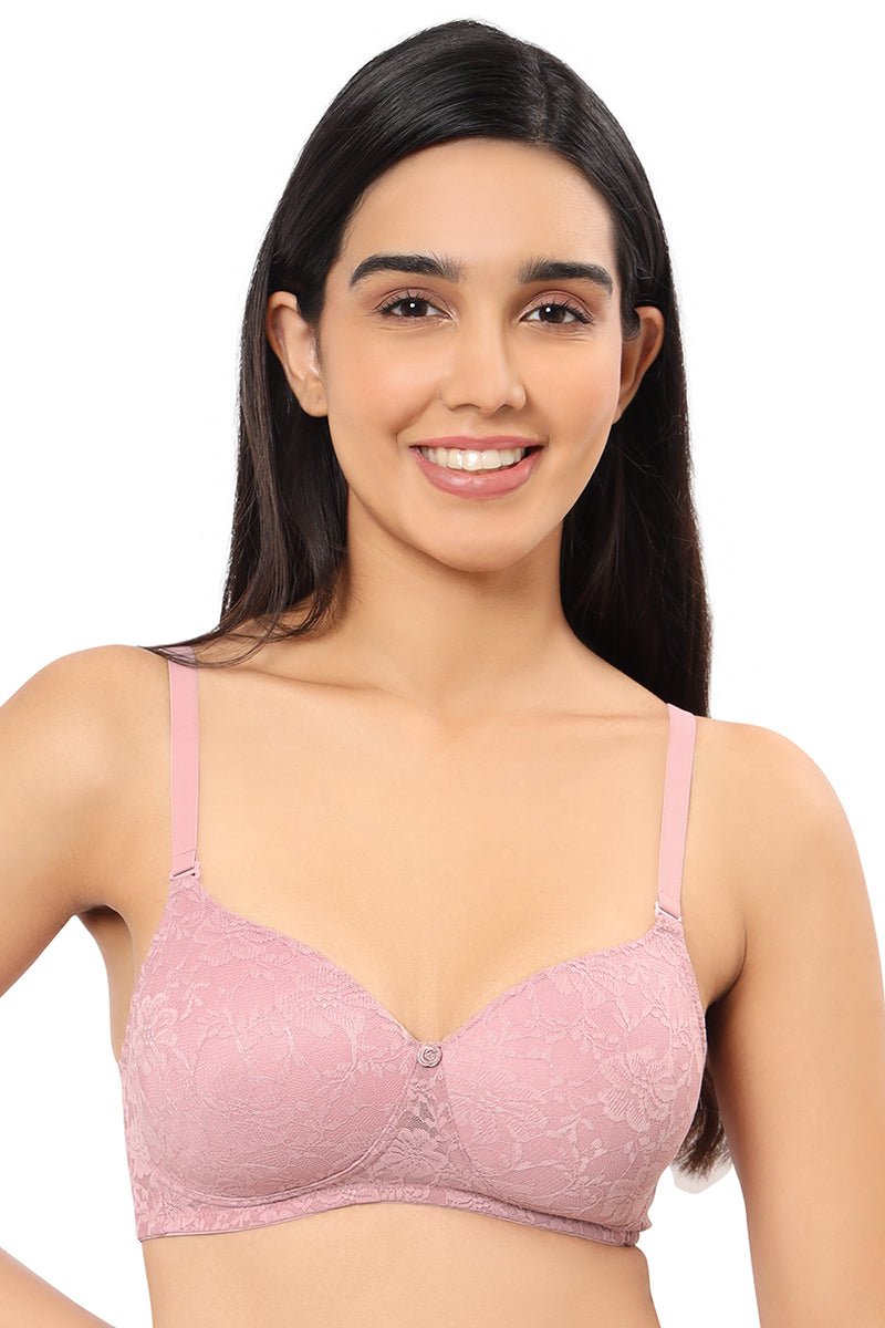Floral Romance Non Wired Lightly Padded Full Coverage Bra - Cinder Rose