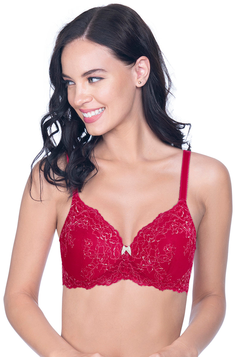 Lace Delight Padded Non-wired Lace Bra Red Obsession