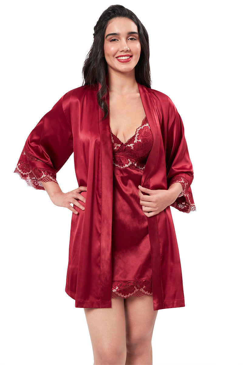 Buy Eternal Bliss Satin Lace Robe Red Berry amanté