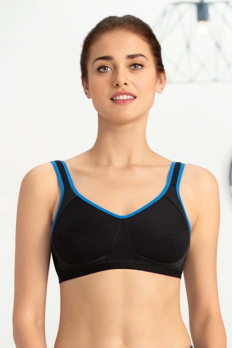 Cotton Padded Yoga Sport Bra, Blue And Black, Size: Small at Rs