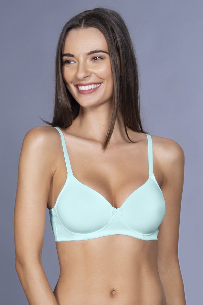 Buy Padded Non-Wired Full Cup T-shirt Bra in Sky Blue - Lace