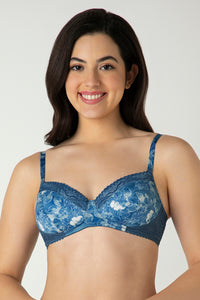 Demure Padded Non-Wired Demi Bra - Floral Fusion Print - color option