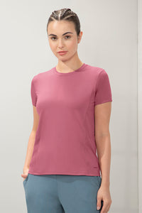 Flaunt Short Sleeve Round Neck Workout T-Shirt - Heather Rose - color option
