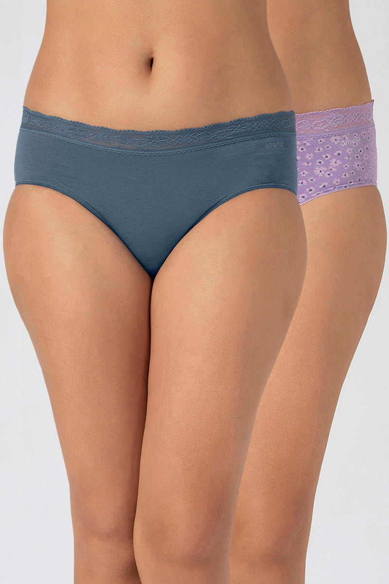 Lace Waistband Hipster Panty (Pack of 2 Prints & Colors May Vary) - Mixed Assorted