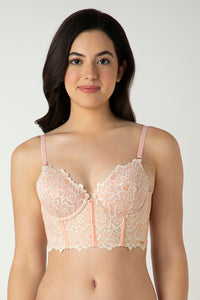 Femme Lace Padded Non-Wired Longline Bra - Dusty Pink thumbnail 1