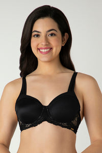 Glam Lace Padded Wired Balconette Bra - Black thumbnail 1