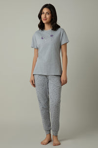 Sleep Joggers Set - Grey Melange Print - color option