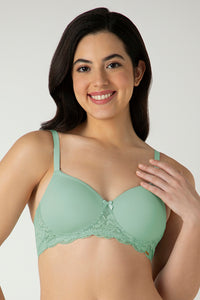 Lace Elegance Padded Non-Wired Bra - Aqua Foam - color option