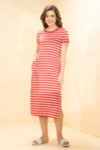 Lounge Laze Dress - Coral Stripes thumbnail 1