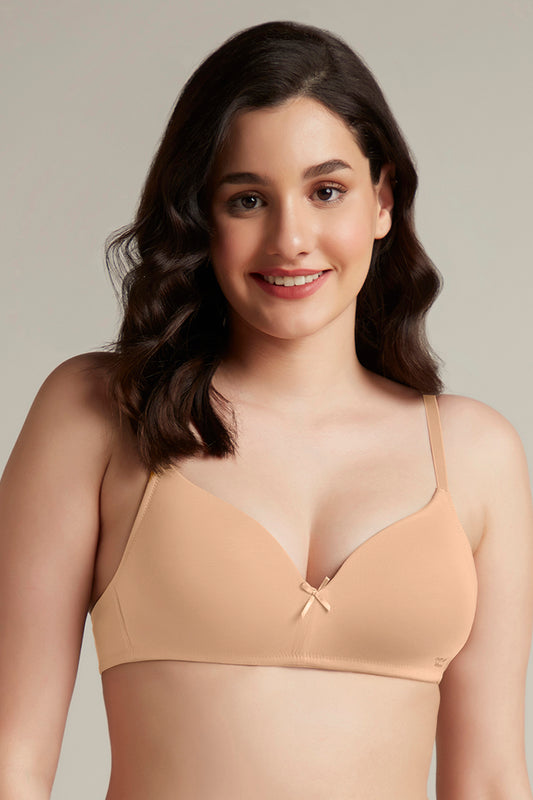 Smooth Style Padded Non-Wired Cotton Bra - Sandalwood