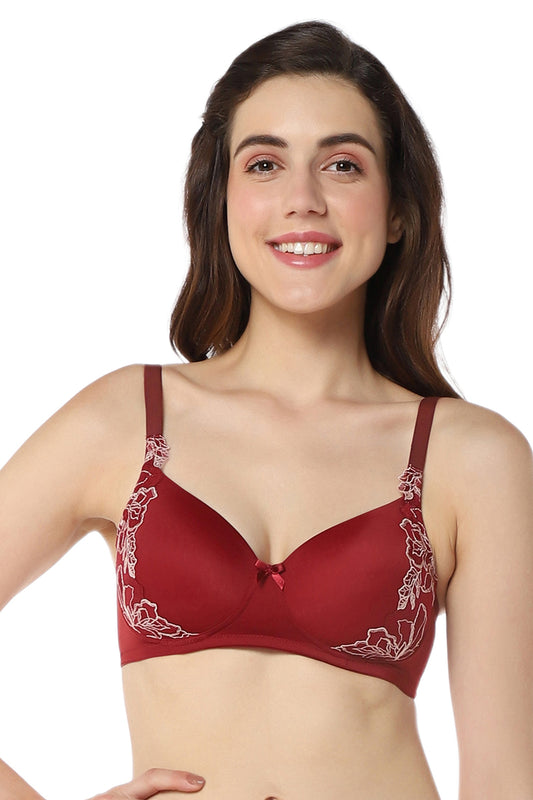 Floral Chic Padded Non-Wired Bra - Red Berry & Sepia Rose
