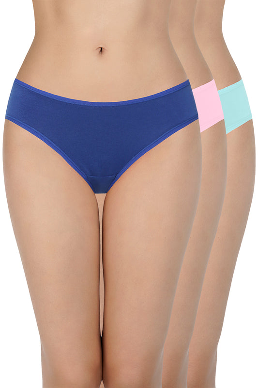 Solid Low Rise Assorted Bikini Panties (Pack of 3 Colors & Prints May Vary)