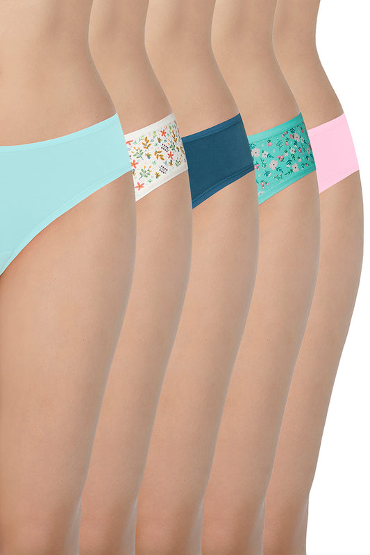 Assorted Low Rise Bikini Panties (Pack of 5 Colors & Prints May Vary)