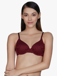 Floral Romance Padded Wired Bra - Maroon - color option
