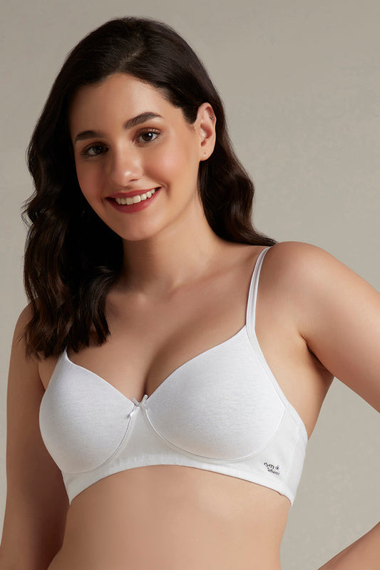 Simply Soft Padded Non-Wired Cotton Bra - White