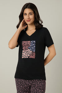 V-Neck Sleep Tee - Floral Heart Print thumbnail 1