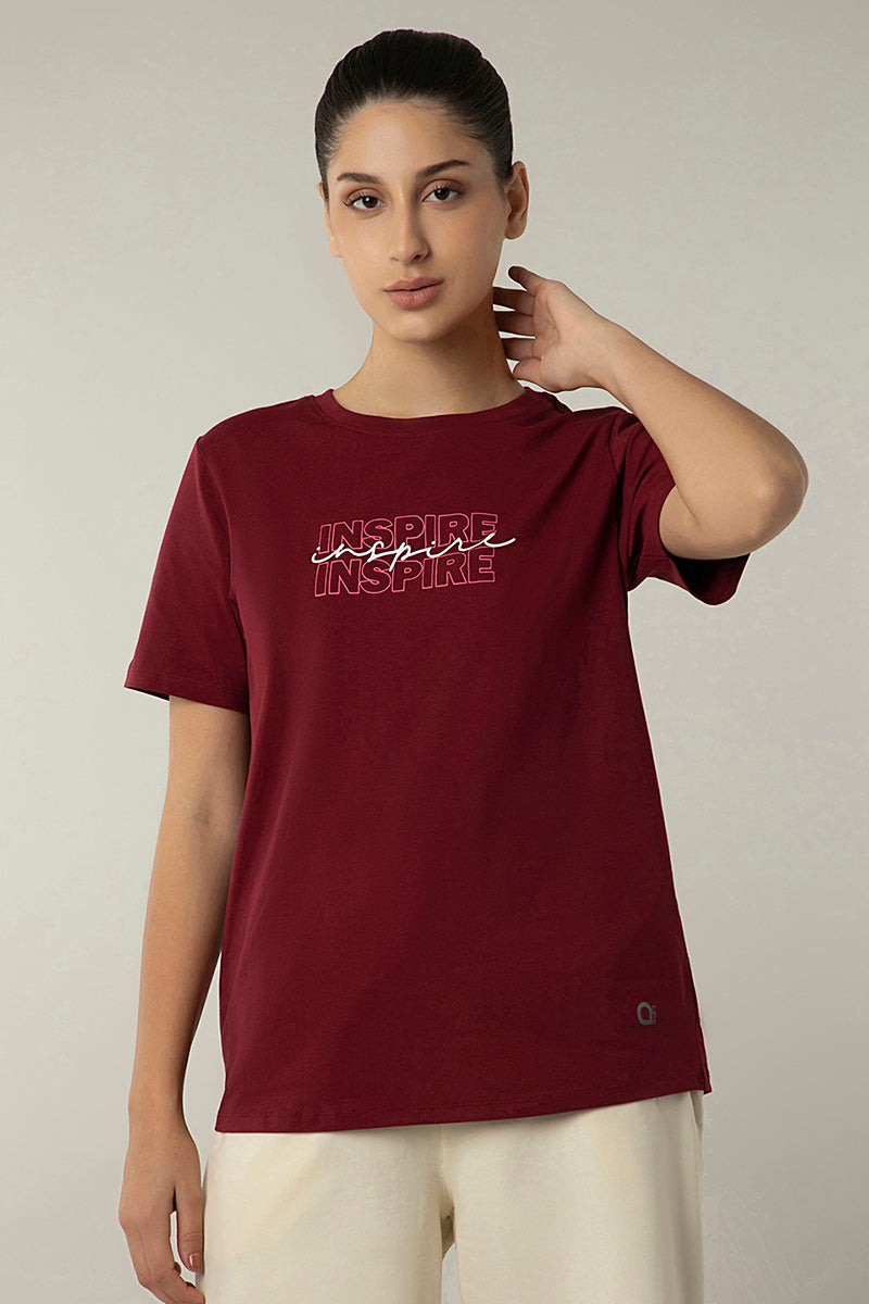Essential Printed Tee - Red Plum - Image 1 of 6