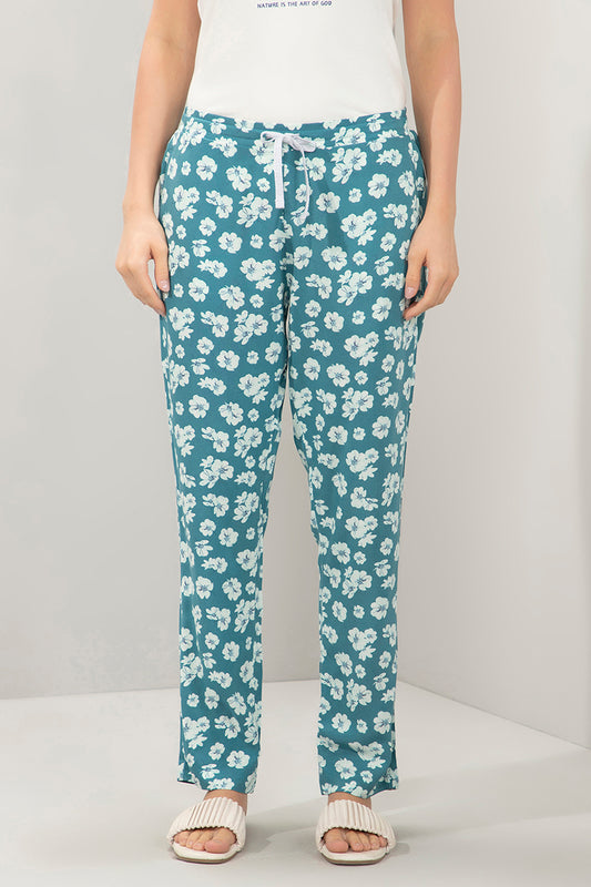 Full Length Pyjama Bottom - Storm Blue Floral Print