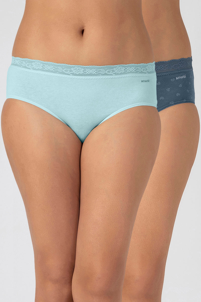 Lace Waistband Hipster Panty (Pack of 2 Prints & Colors May Vary) - Mixed Assorted