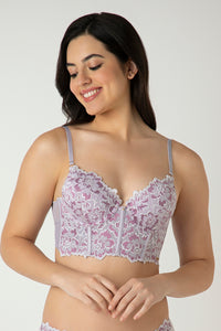 Femme Lace Padded Non-Wired Longline Bra - Thistle - color option