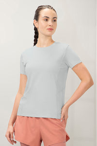 Flaunt Short Sleeve Round Neck Workout T-Shirt - Dawn Blue - color option