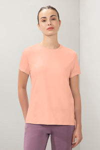 Flaunt Short Sleeve Round Neck Workout T-Shirt - Tropical Peach - color option