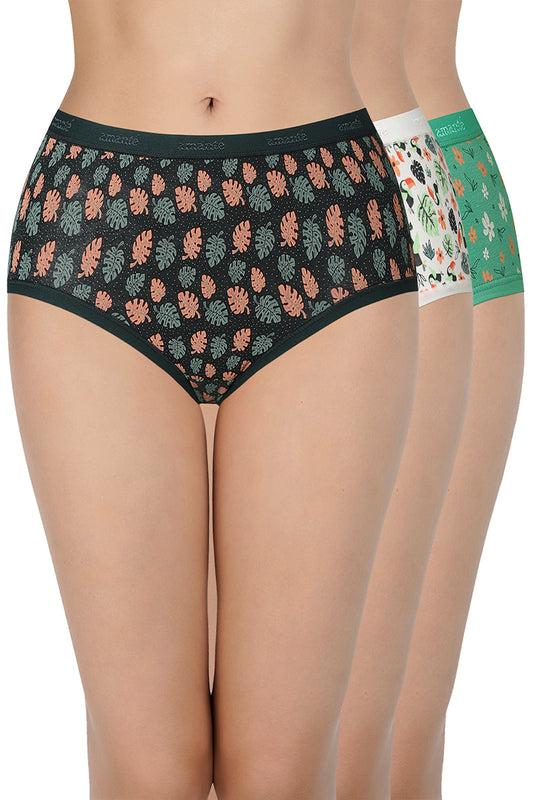 Printed High Rise Assorted Full Brief Panties (Pack of 3 Colors & Prints May Vary)