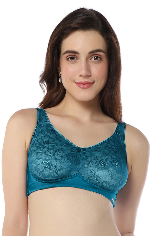 Elegant Lace Non-Padded Non-Wired Support Bra - Gibralta Blue & Stucco
