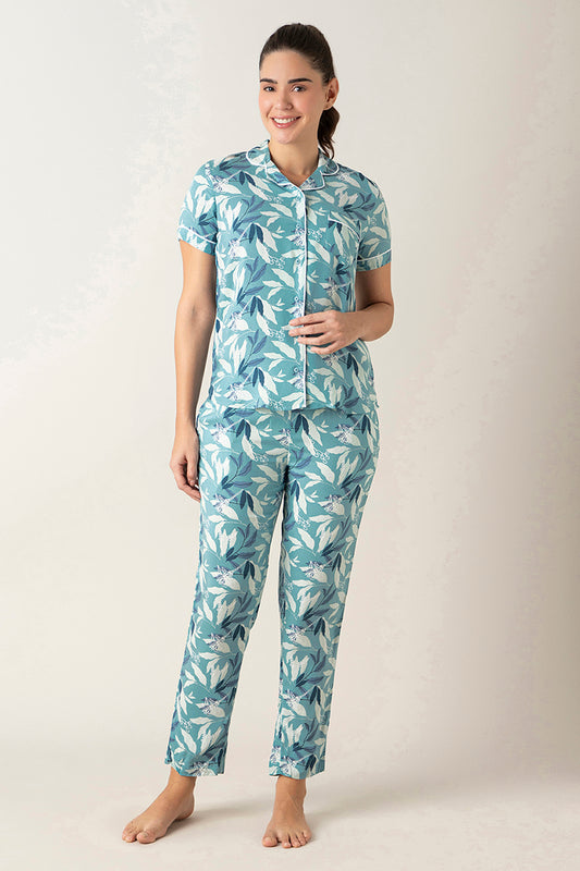 Half-Sleeves Sleep PJ Set - Cameo Leaf Print