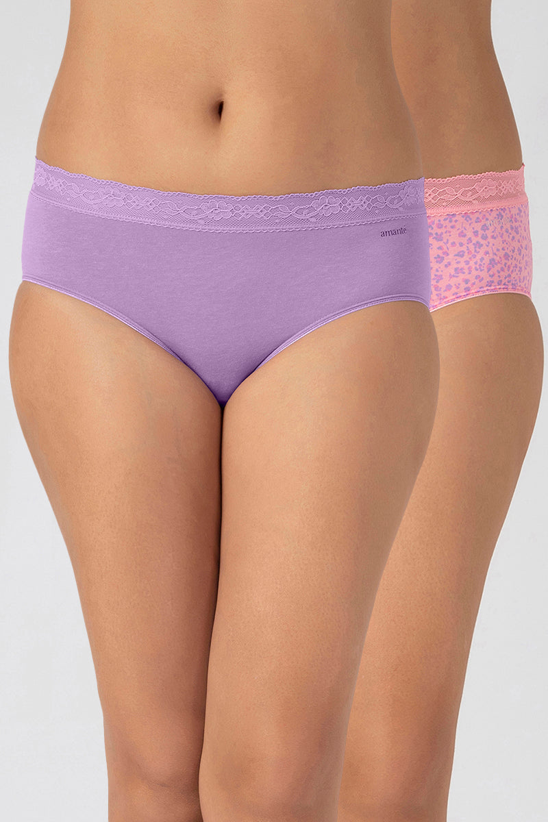 Lace Waistband Hipster Panty (Pack of 2 Prints & Colors May Vary) - Mixed Assorted