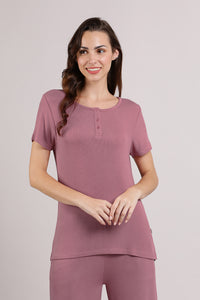 Serene Dream Henley Neck Tee - Mesa Rose - color option