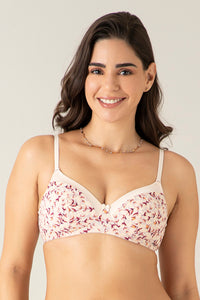 Satin Edge Padded Non-wired T-shirt Bra - Pompaneete Leaf Floral Pr thumbnail 1