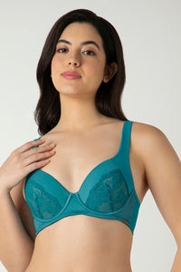 Glam Padded Non-Wired Plunge Bra - Deep Lagoon thumbnail 1