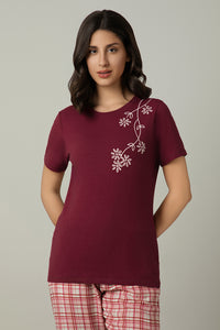 Scoop Neck Sleep Tee - Shoulder Floral Print - color option