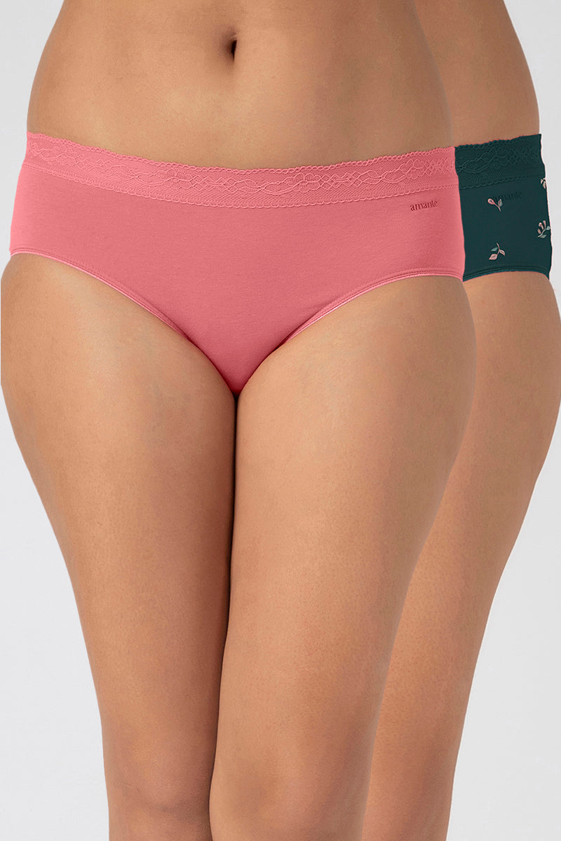 Lace Waistband Hipster Panty (Pack of 2 Prints & Colors May Vary) - Mixed Assorted