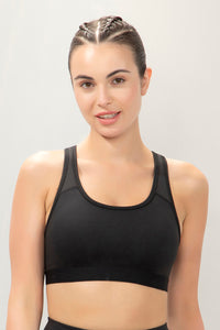 Energize Medium Impact Round Neck Sports Bra - Black thumbnail 1