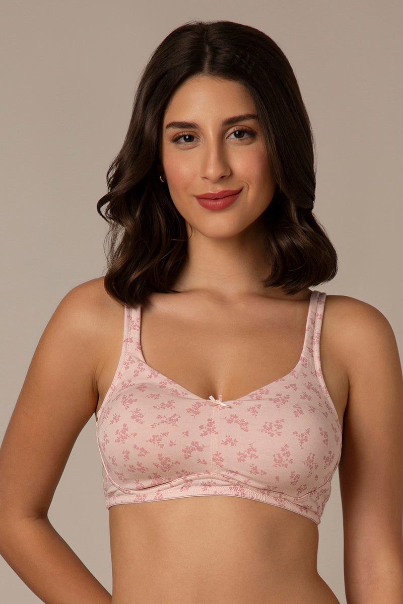 Dreamy comfort Non-Padded Non-Wired Cotton Bra - Pink Floral Print