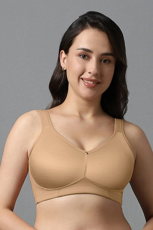 Airy Padded Non-wired Support Bra - Sandalwood