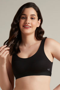 Easy Slip-On Non-Padded Non-Wired Cotton Bra - Black thumbnail 1
