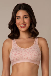Easy Slip-On Non-Padded Non-Wired Cotton Bra - Pink Floral Print - color option