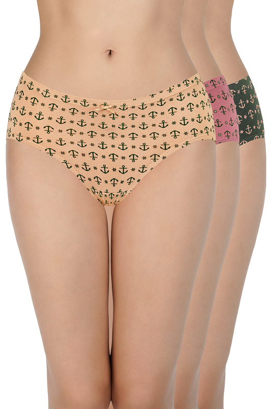 Inner Elastic Waistband Hipster Assorted Panty (Pack of 3 Colors & Prints May Vary)