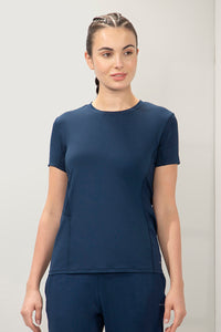 Flaunt Short Sleeve Round Neck Workout T-Shirt - Pageant Blue - color option