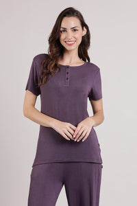 Serene Dream Henley Neck Tee - Vintage Violet - color option