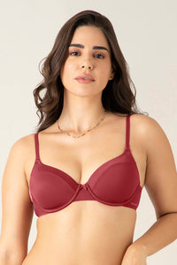 Satin Edge Padded Wired  Bra - Red Dahlia thumbnail 5