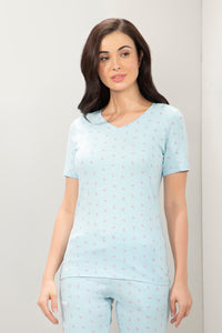 V-Neck Sleep Tee - Blue Bow Print - color option